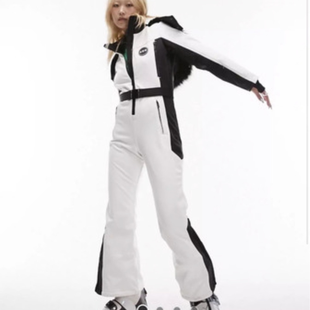 ASOS Topshop Sno White and Black Ski Suit with Fur Hood - Picture 2 of 4